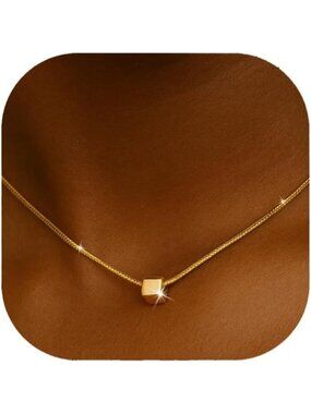 ⚡Gold Cube Pendant Necklace for Women Simple Minimalist Geometric Jewelry Gift